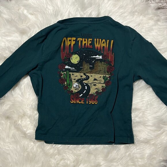 VANS OFF THE WALL Dark green long sleeve cropped shirt skater vibes, SIZE S - Picture 5 of 8